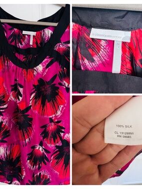 Classiques Entier Fuchsia Floral Silk Shell with Black Trim
